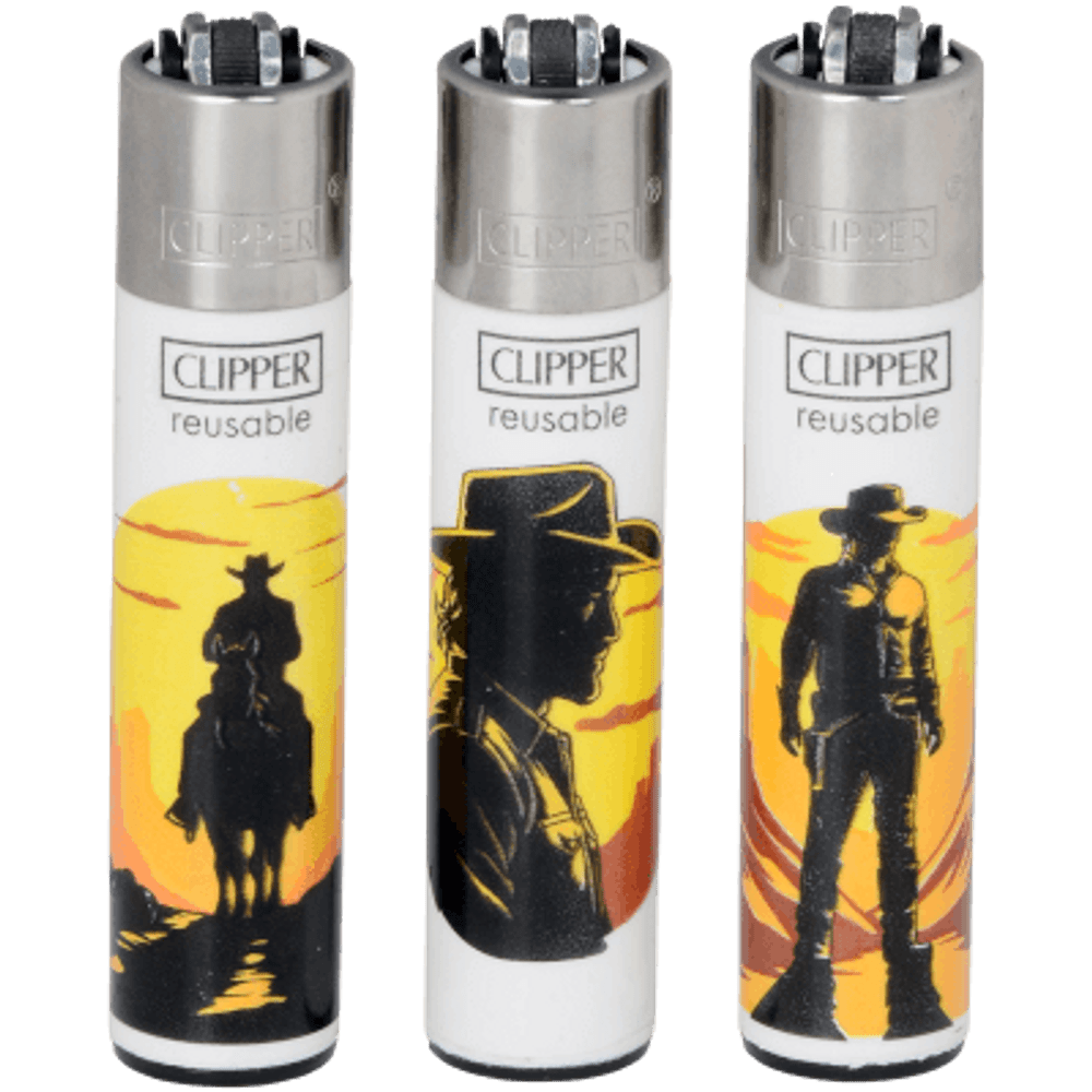 CLIPPER COWBOY LIFE 3-TIER CAROUSEL MIX LIGHTER DISPLAY OF 144 + 12 FREE