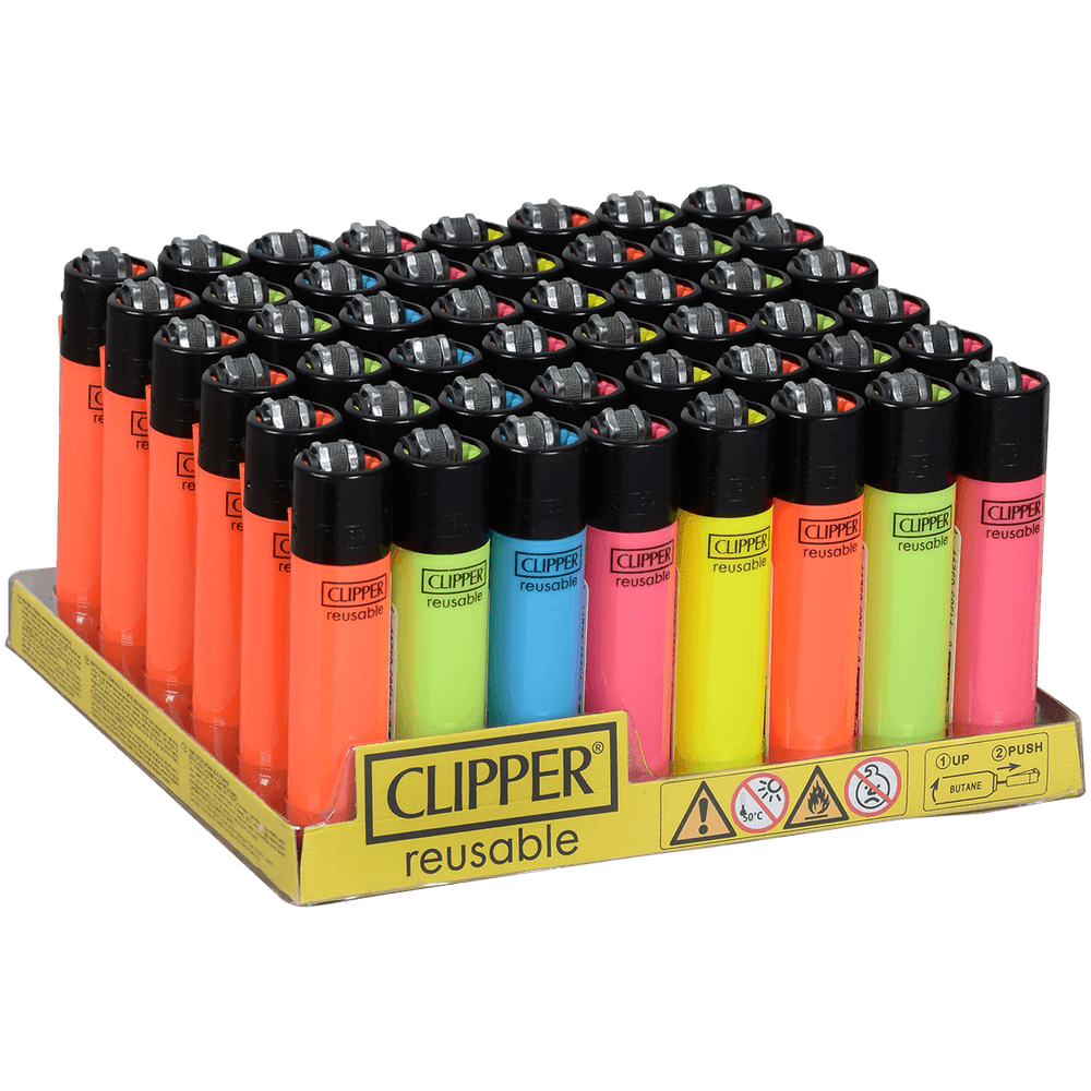 CLIPPER CP11 SOLID FLUORESCENT COLORS LIGHTERS - DISPLAY OF 48