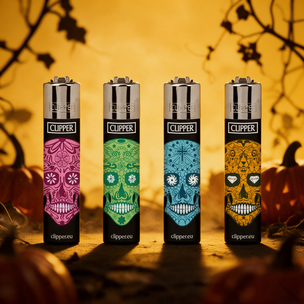CLIPPER CP11 SUGAR SKULLS LIGHTERS - DISPLAY OF 48