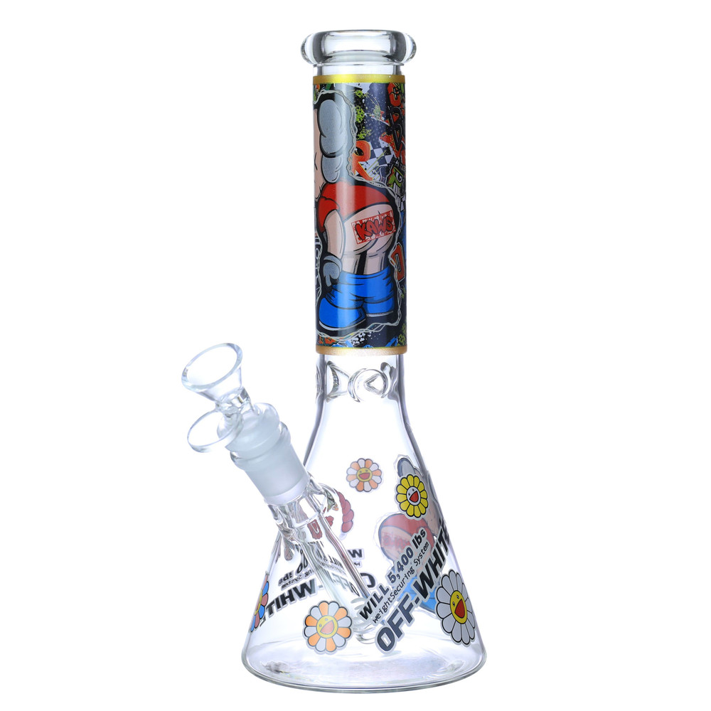 OFF WHITE PREMIUM LIGHT IN THE DARK BEAKER GLASS WATERPIPE 10"