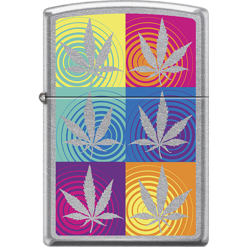 ZIPPO COLORFUL CHROME CANNABIS LEAVES LIGHTER