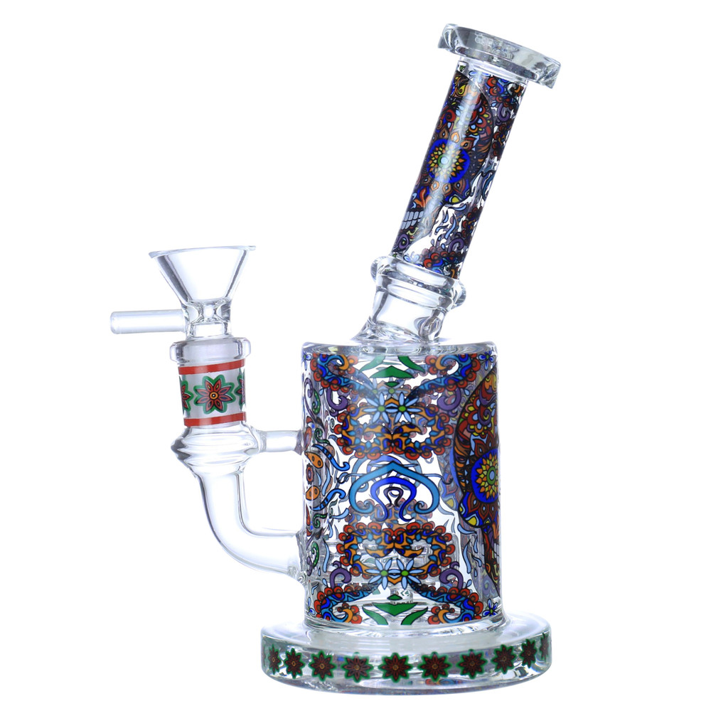 FLORAL SKULL GLASS WATERPIPE 7"
