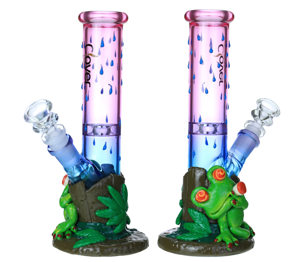 HANDCRAFTED FROG GLOW IN THE DARK GLASS WATERPIPE 9"