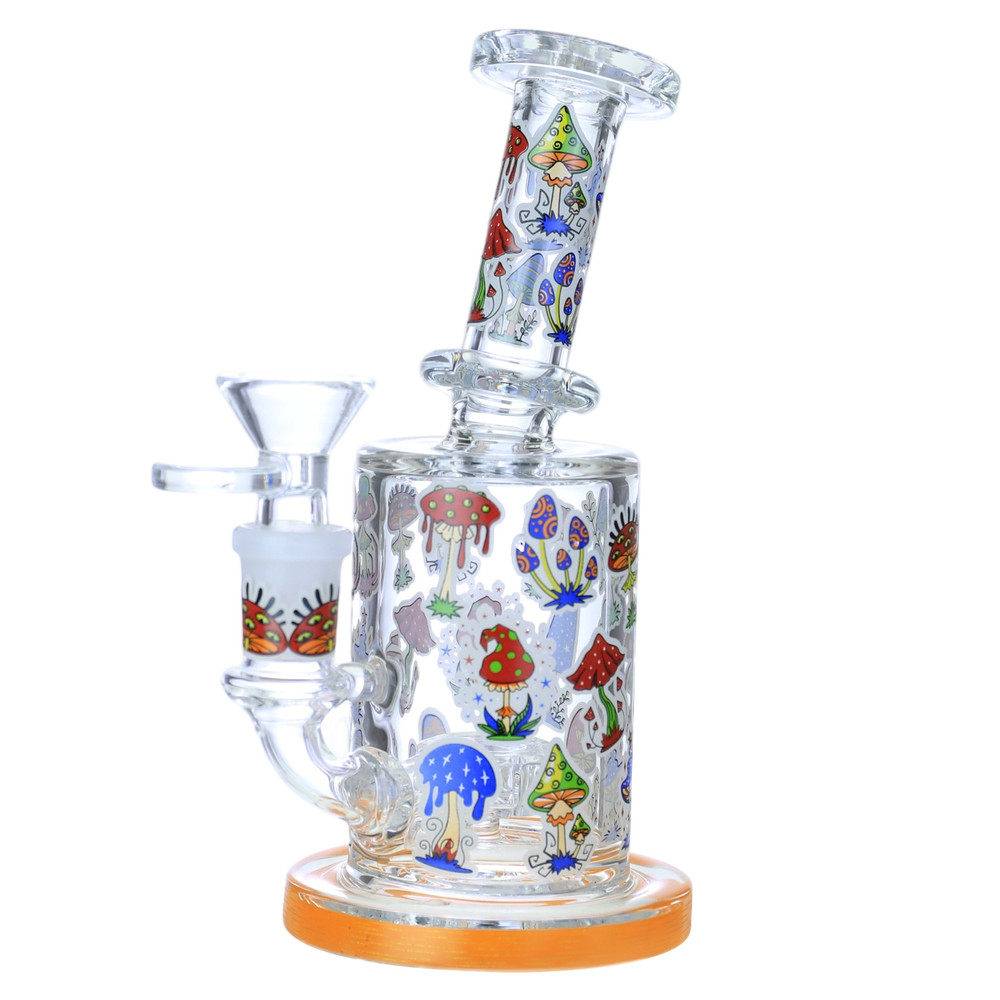 MIX MUSHROOM GLOW IN THE DARK STICKERS GLASS WATERPIPE 7"