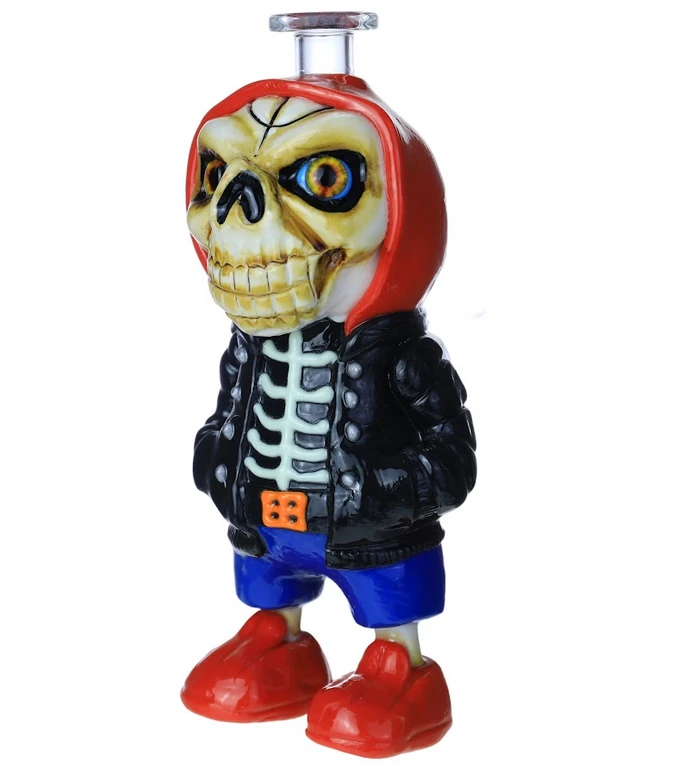 SKELETON FIGURE GLASS WATERPIPE 7"