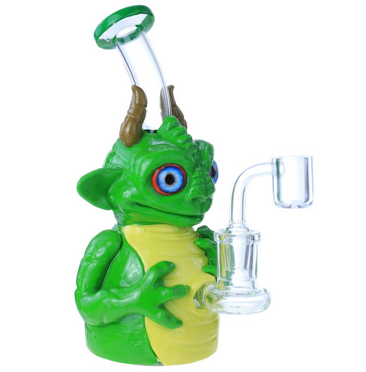 GREEN MONSTER ALIEN GLASS WATERPIPE 7"