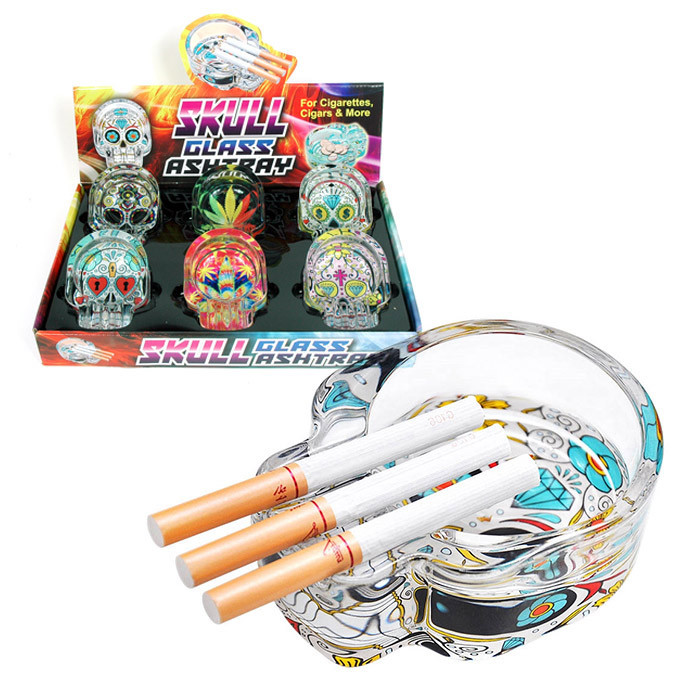 SKULL DESIGN GLASS ASHTRAY - DISPLAY OF 6