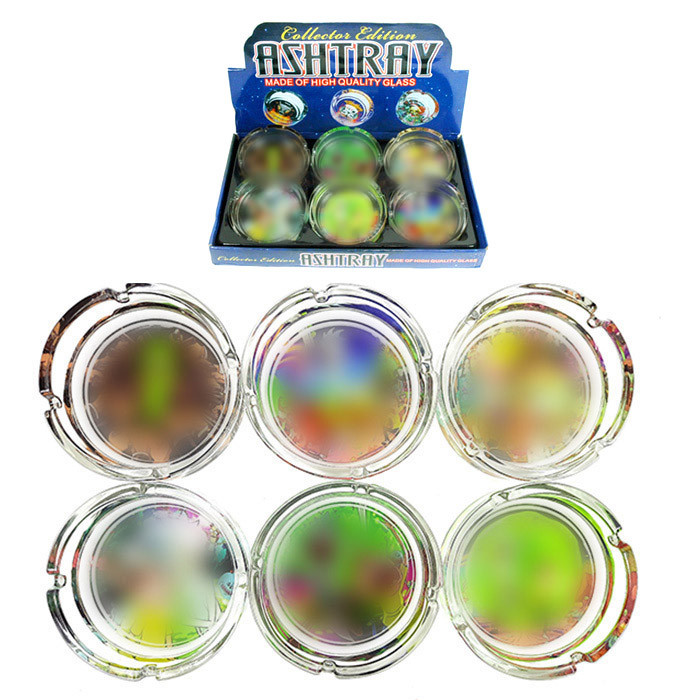 MIX DESIGN ROUND SMALL GLASS ASHTRAY - DISPLAY OF 6
