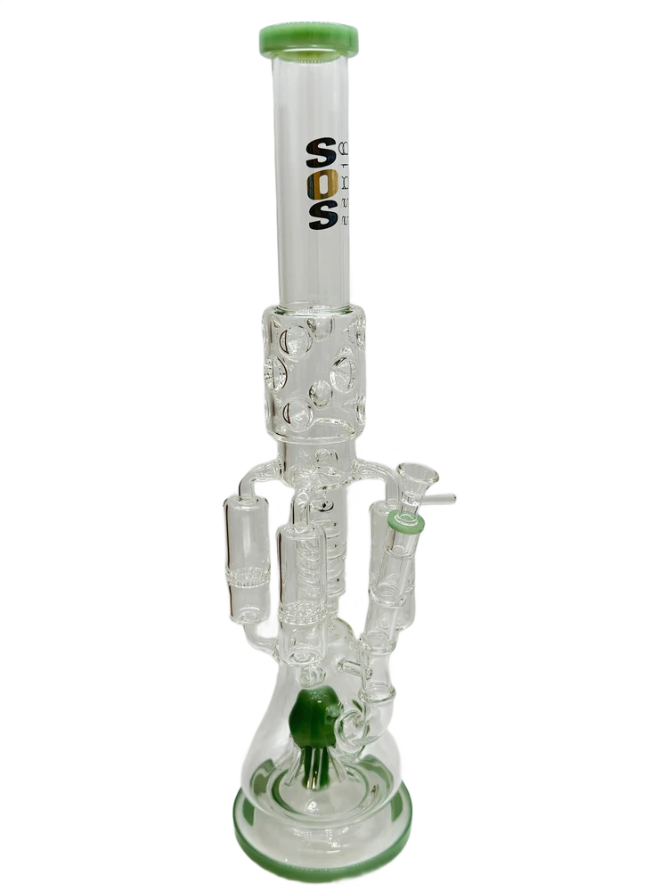 SOS GLASS SWISS NECK QUAD CHAMPER PERC WATERPIPE 18" (SOS260)