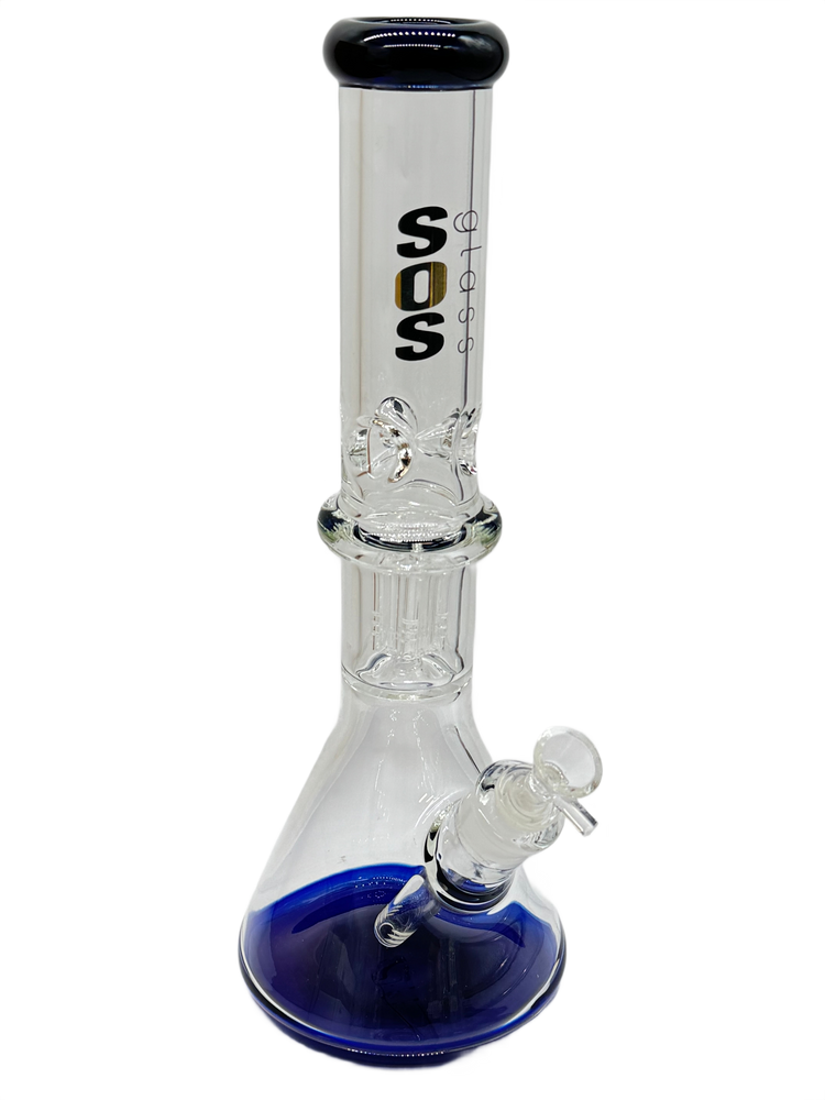 SOS GLASS TREE PERC BEAKER WATERPIPE 18" (SOS1213)