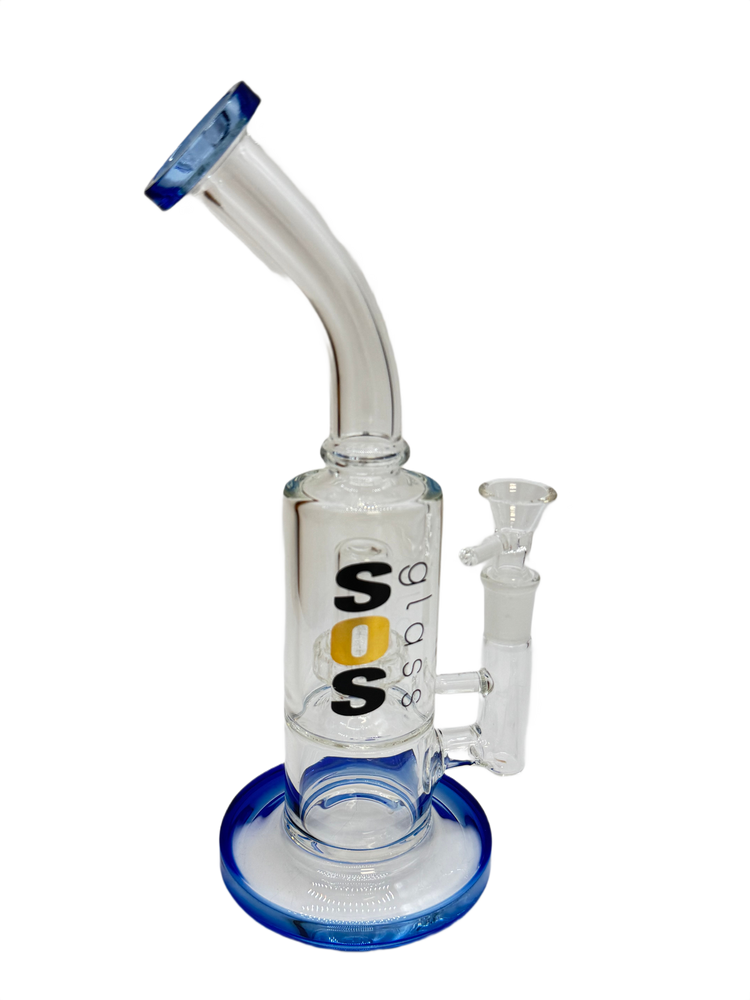 SOS GLASS DISC PERC TWISTED NECK GLASS WATERPIPE 9"