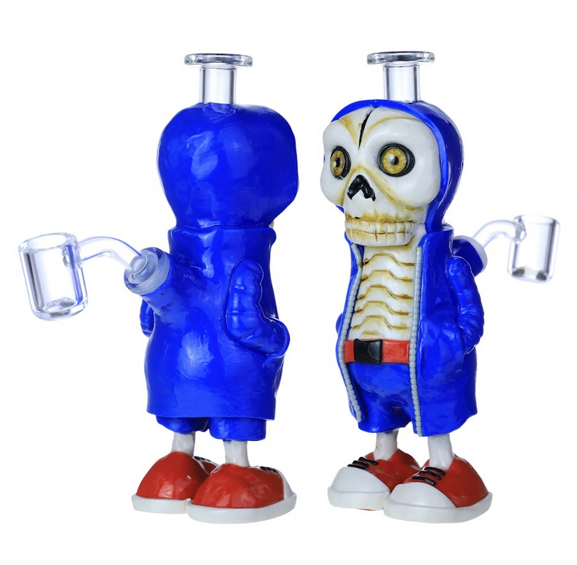 HEAVY GLOW IN THE DARK SKELETON GLASS WATERPIPE 7.5"