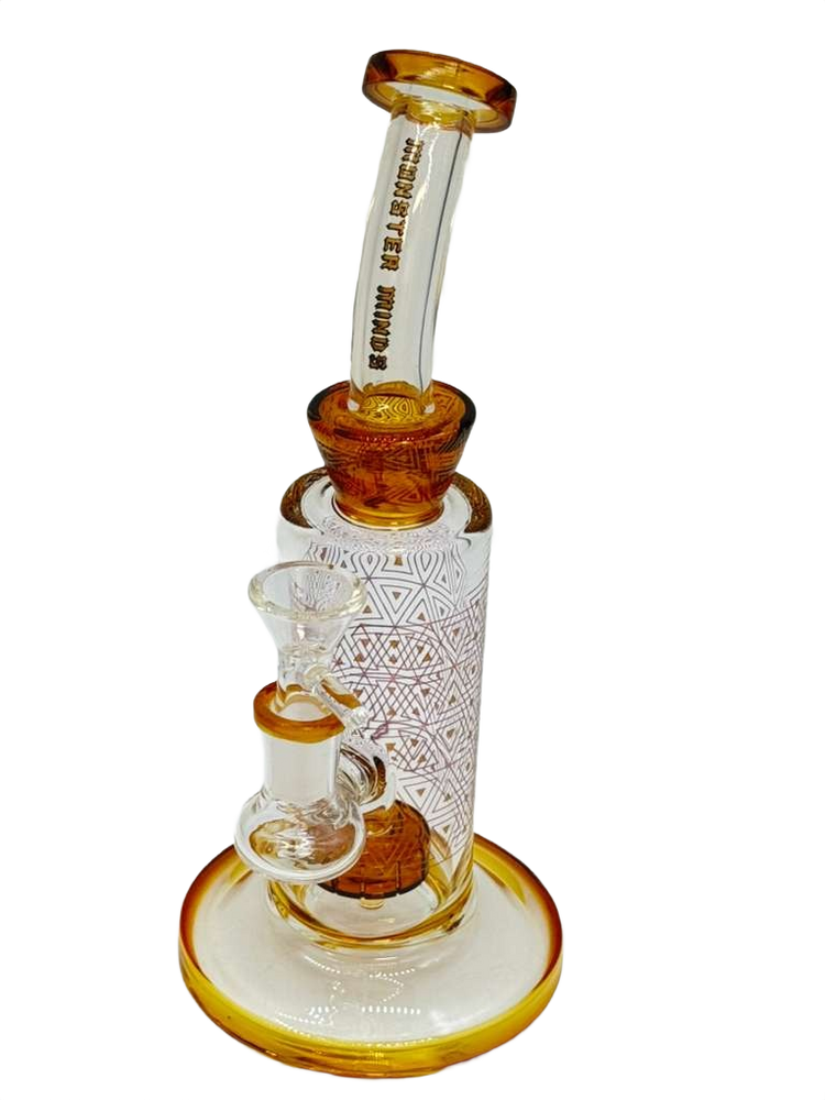 FUMED TRIANGLE ART DISC PERC GLASS WATERPIPE 9"