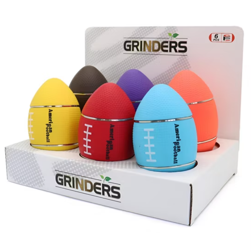 AMERICAN FOOTBALL 70MLL 4 PARTS GRINDER MULTI COLOR (GRD-01) - DISPLAY OF 6