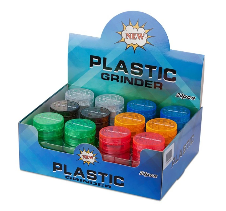 PLASTIC 50MM 4-PARTS GRINDER MULTI COLOR (OVC361) - DISPLAY OF 24