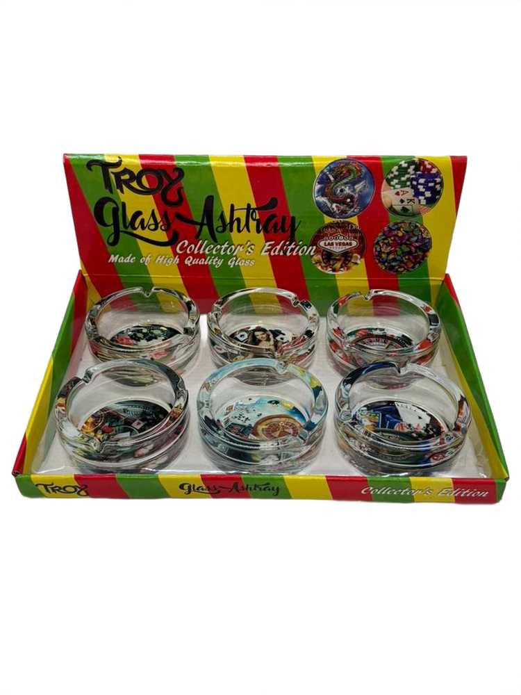 TORY ROUND GLASS ASHTRAY - DISPLAY OF 6