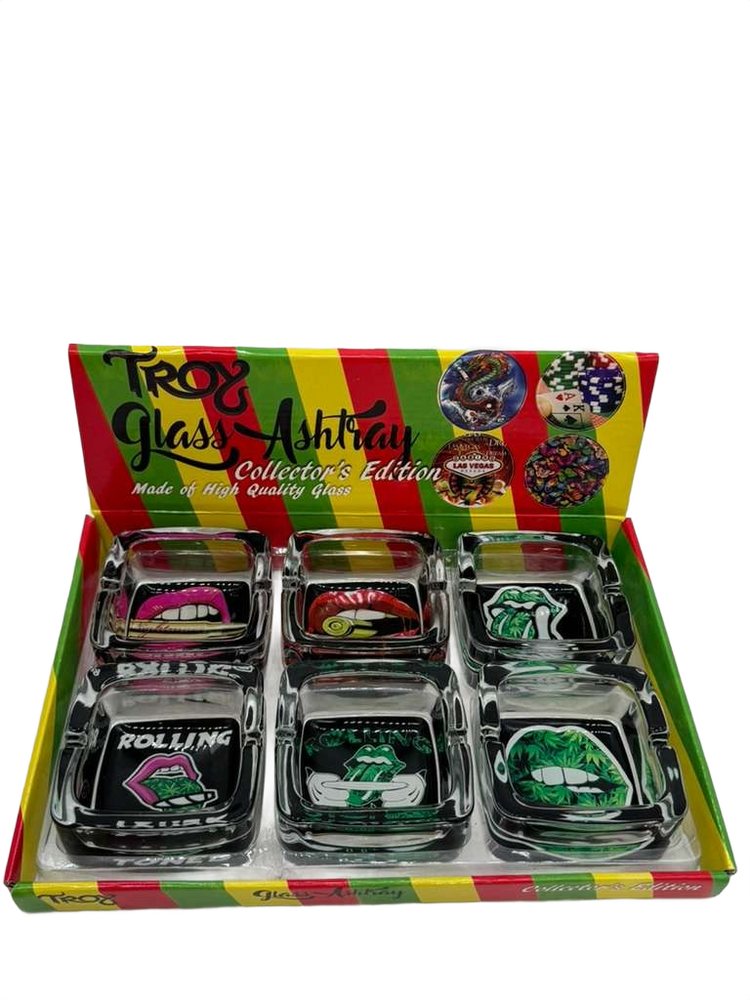 TORY SQUARE GLASS ASHTRAY - DISPLAY OF 6