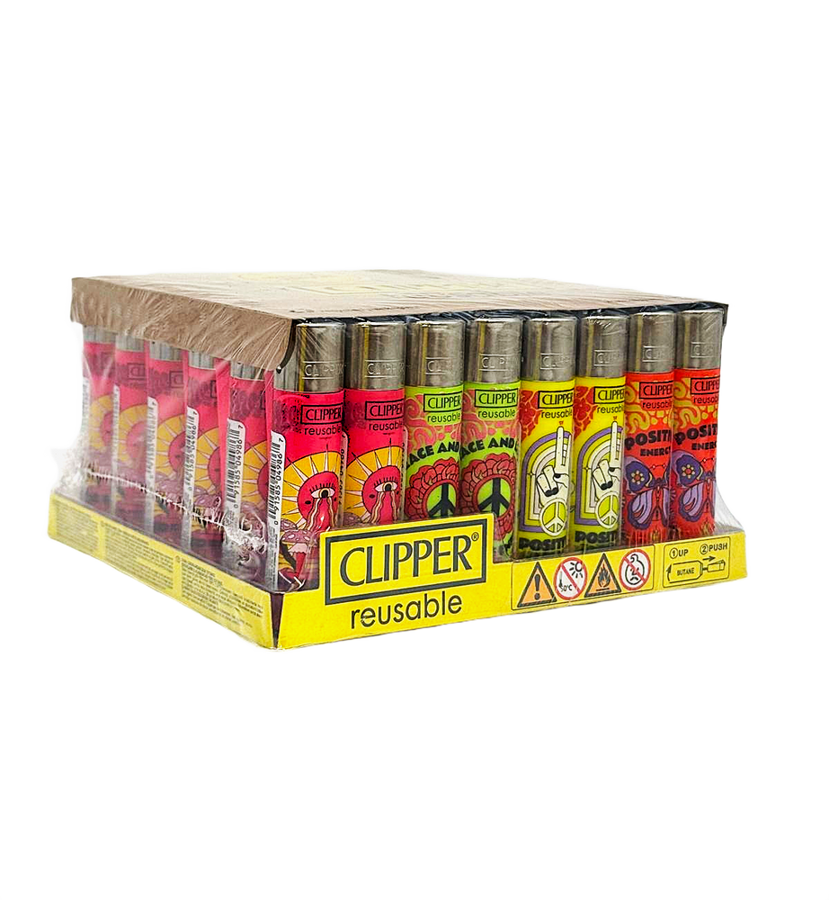 CLIPPER CP11HP16 PEACE HIPPIE LIGHTERS - DISPLAY OF 48