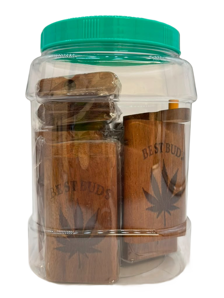 BEST BUDS WOODEN DUGOUT WITH METAL CIGARETTE 4" - JAR OF 12