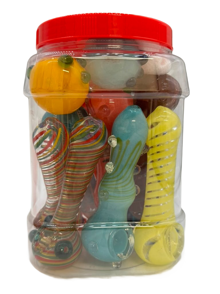 PREMIUM ASSORTED GLASS HANDPIPE 4" - JAR OF 15