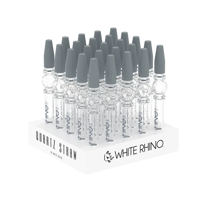 WHITE RHINO QUARTZ V3 GLASS STRAW WITH SILICONE CAP - DISPLAY OF 25