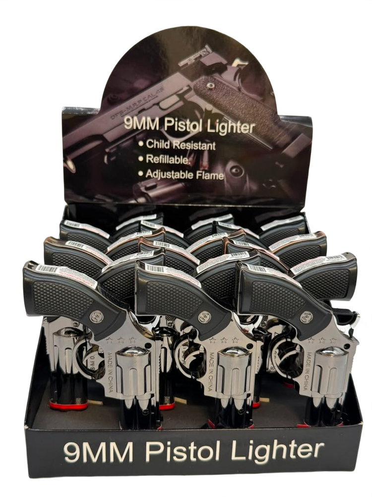 9MM PISTOL LIGHTERS - DISPLAY OF 18