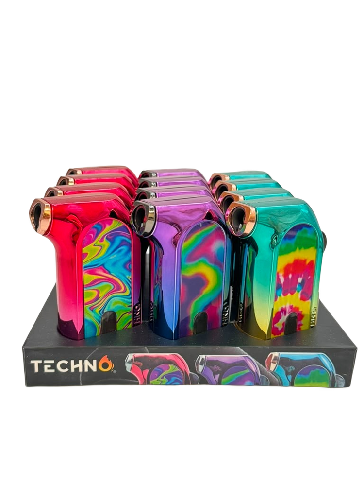 TECHNO TORCH DYE FINISH LIGHTERS - DISPLAY OF 12