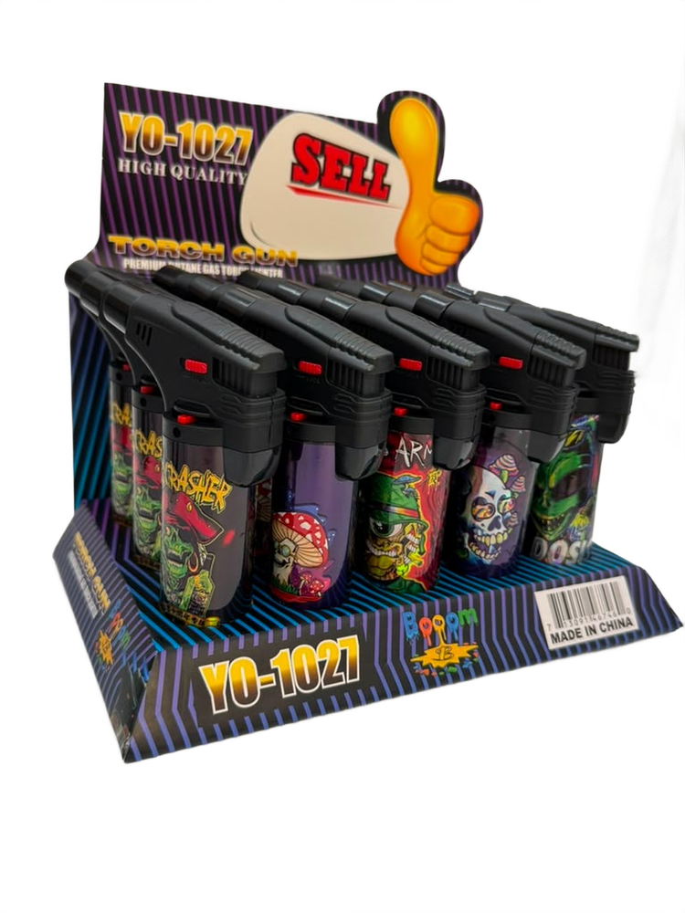 BOOM TORCH PRINTED DESIGN LIGHTERS - DISPLAY OF 12