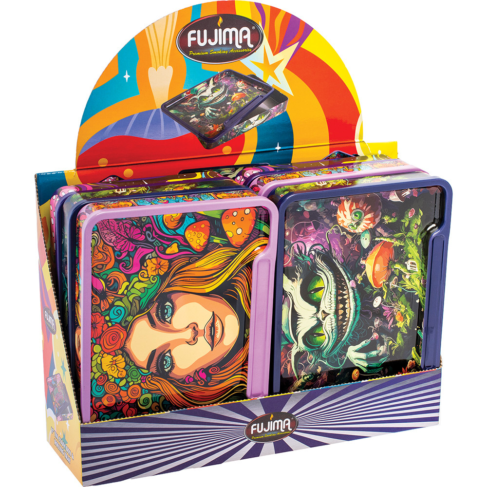 FUJIMA TIN STASH BOX & ROLLING TRAY 8" - DISPLAY OF 6