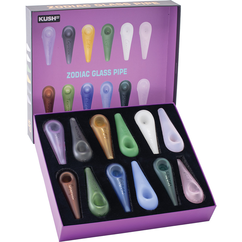 KUSHRX 4.1" ASTROLOGY GLASS HAND PIPES - DISPLAY OF 12