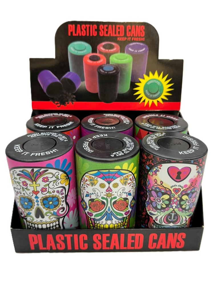 PLASTIC SEALED CANS PRINTED DESIGN - DISPLAY OF 6