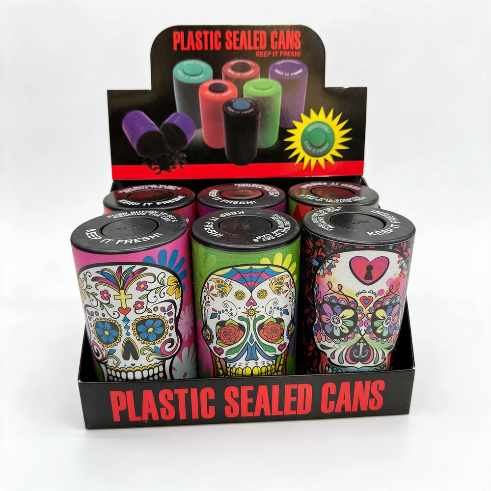 PLASTIC SEALED CANS PRINTED DESIGN - DISPLAY OF 6