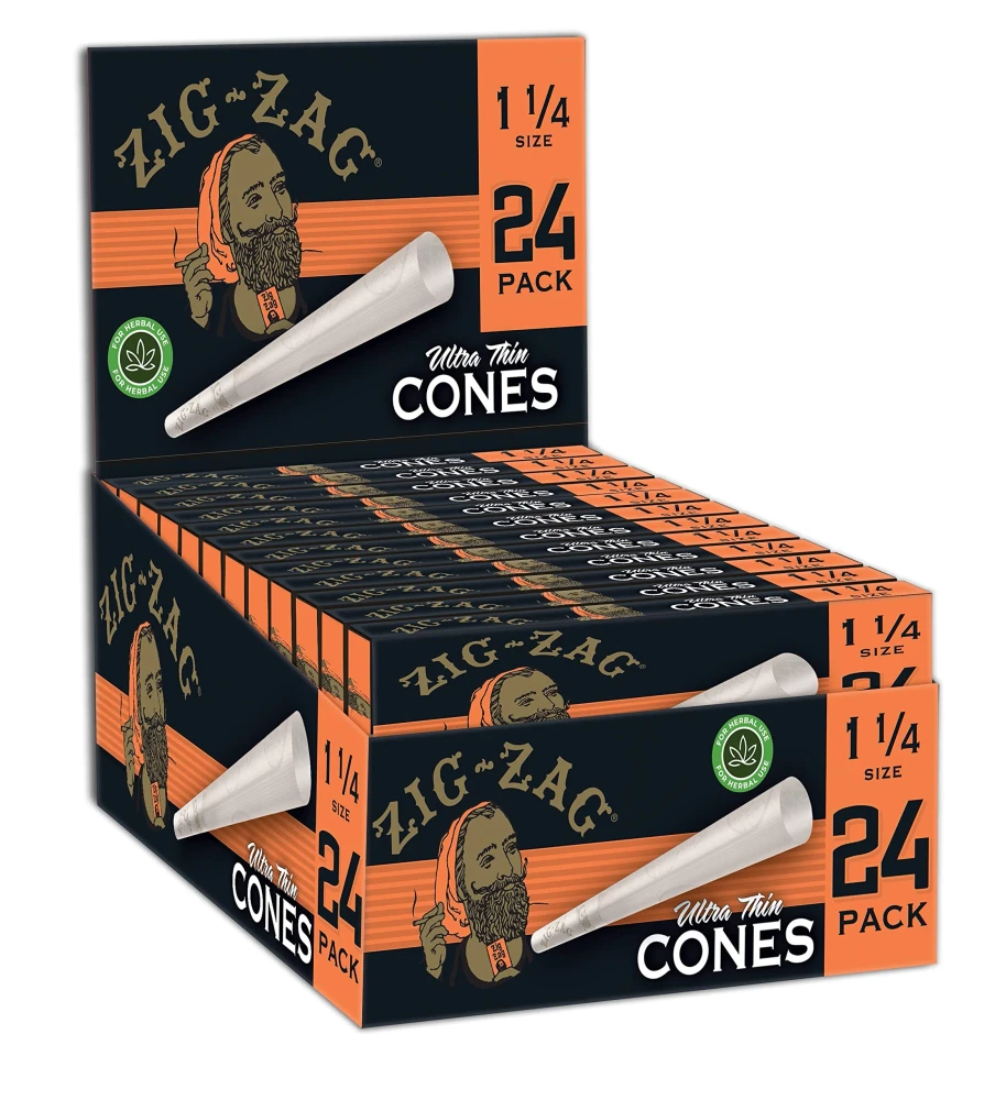 ZIG ZAG ULTRA THIN 1 1/4 SIZE CONES 24-PACK - DISPLAY OF 12