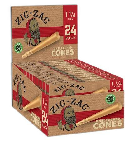 ZIG ZAG UNBLEACHED 1 1/4 SIZE CONES 24-PACK - DISPLAY OF 12