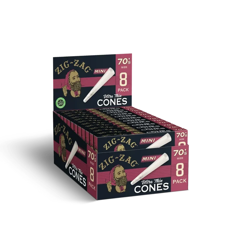 ZIG ZAG ULTRA THIN MINI 70'S SIZE CONES 8-PACK - DISPLAY OF 18