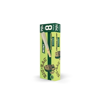 ZIG ZAG ORGANIC HEMP MINI 70'S SIZE CONES 8-PACK - DISPLAY OF 18