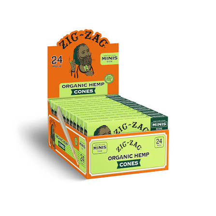 ZIG ZAG ORGANIC HEMP MINI 70'S SIZE CONES 24-PACK - DISPLAY OF 12