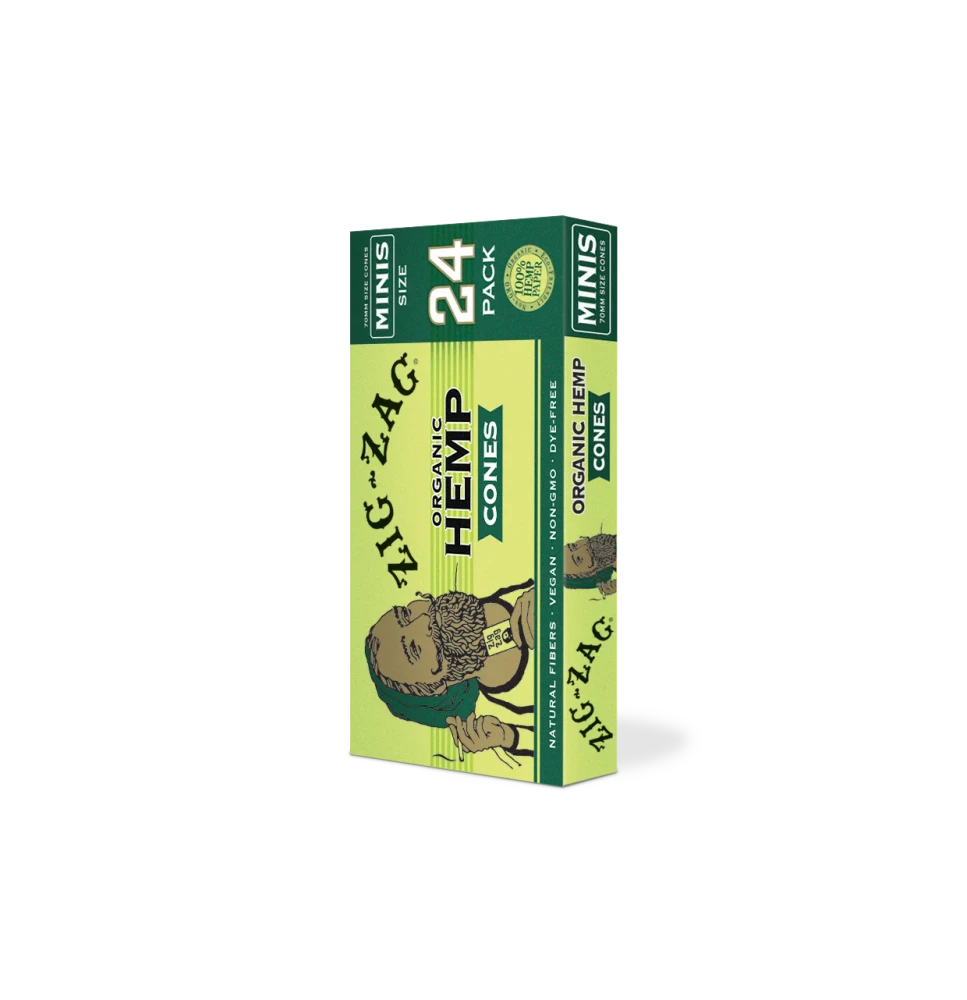 ZIG ZAG ORGANIC HEMP MINI 70'S SIZE CONES 24-PACK - DISPLAY OF 12