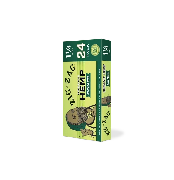 ZIG ZAG ORGANIC HEMP 1 1/4 SIZE CONES 24-PACK - DISPLAY OF 12