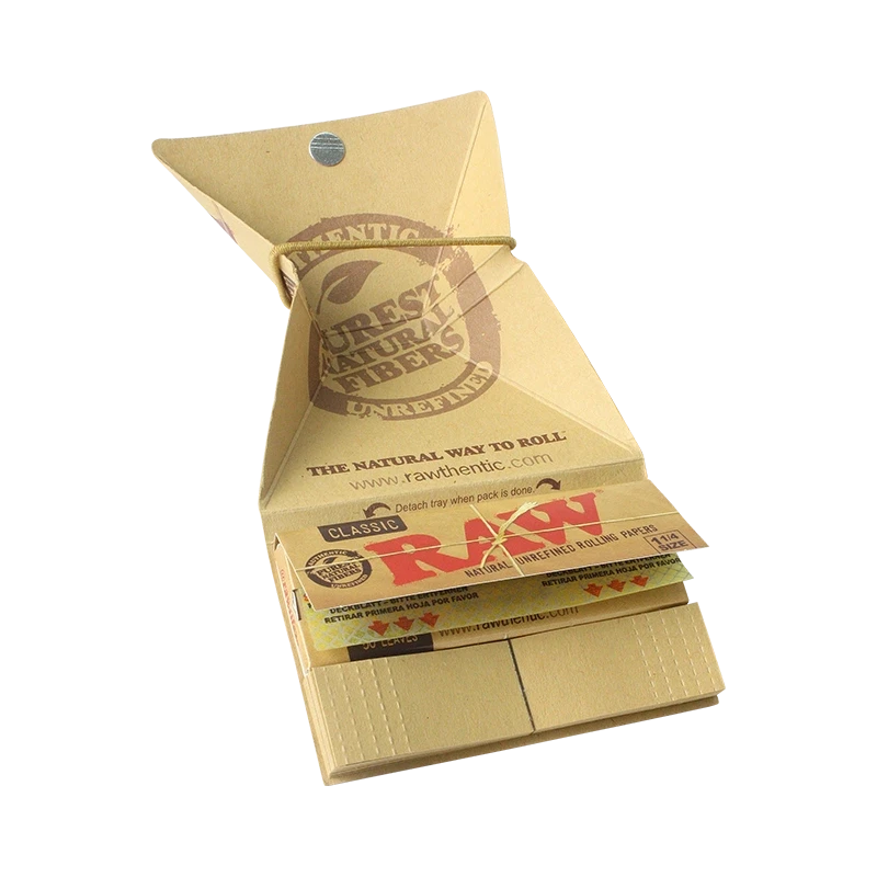 RAW ORGANIC ARTESANO 1 1/4 SLOW BURNING PAPERS WITH TRAY AND TIPS - DISPLAY OF 15