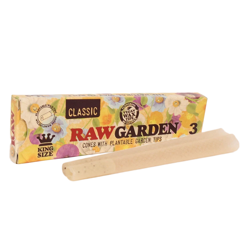 RAW GARDEN CLASSIC KING SIZE 3-PACK CONES WITH TIPS - DISPLAY OF 30