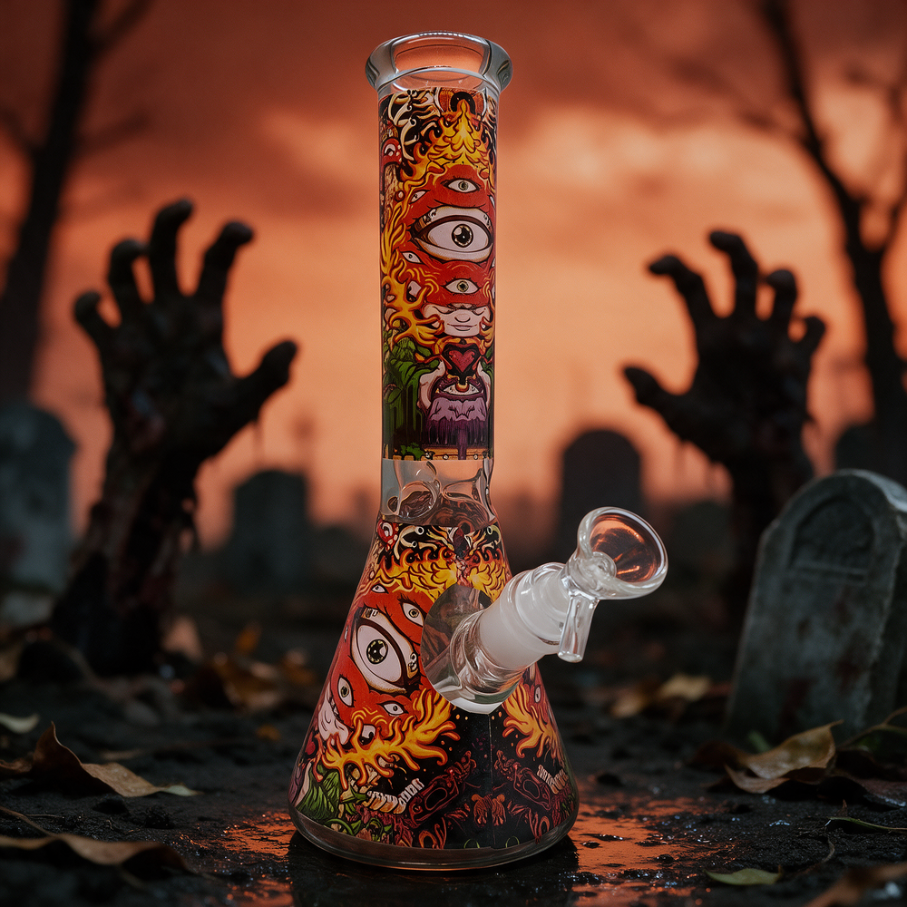 CREEPY ZOMBIE ART GLASS BEAKER WATERPIPE 10"