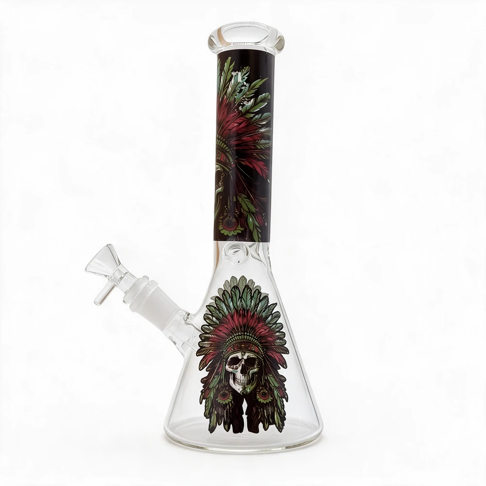 URBAN SKULL ART GLASS BEAKER WATERPIPE 10"