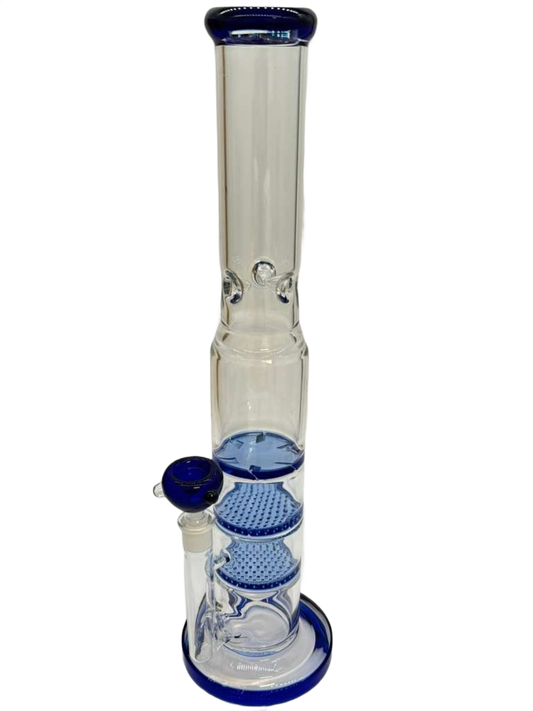 3 TIRES HONEYCOMB PERCS STRAIGHT GLASS WATERPIPE 17.5"