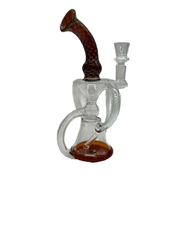 HONEYCOMB FUMED CONE RECYCLER GLASS WATERPIPE 9"