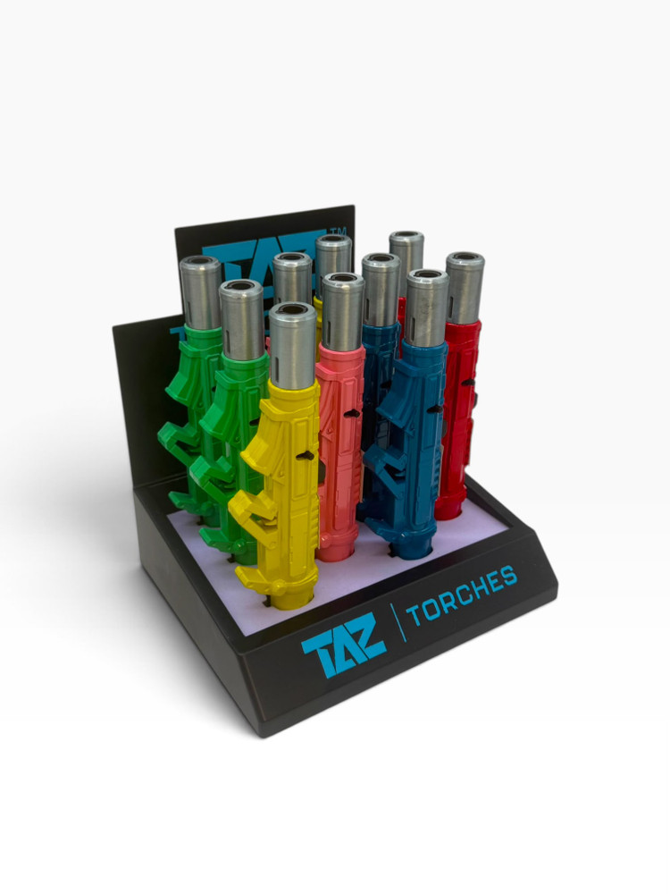 TAZ COLORED GUN TORCH LIGHTER - DISPLAY OF 10 (TT-77C)