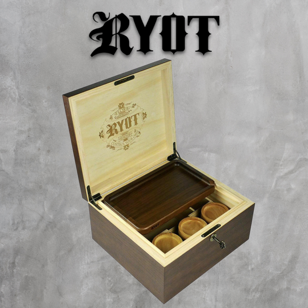 RYOT 11x10 LOCK-R BOX WITH ROLLING TRAY AND 3 STORAGE JARS