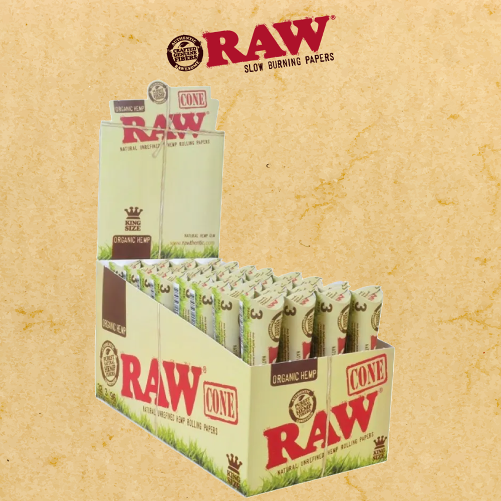 RAW ORGANIC CONES KING SIZE DISPLAY - 32CT