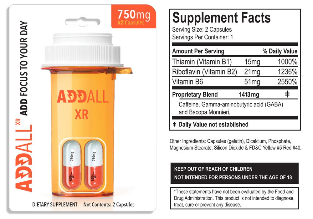 World Wholesale ADDALL 750MG FOCUS SUPPLEMENT DISPLAY - 12CT 