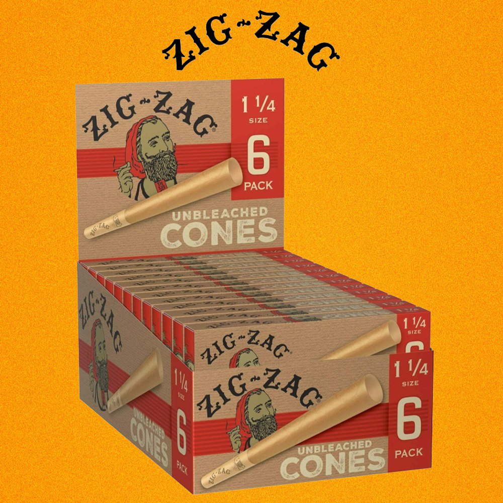 ZIG-ZAG 1 1/4 PRE-ROLLED UNBLEACHED CONES - 24CT